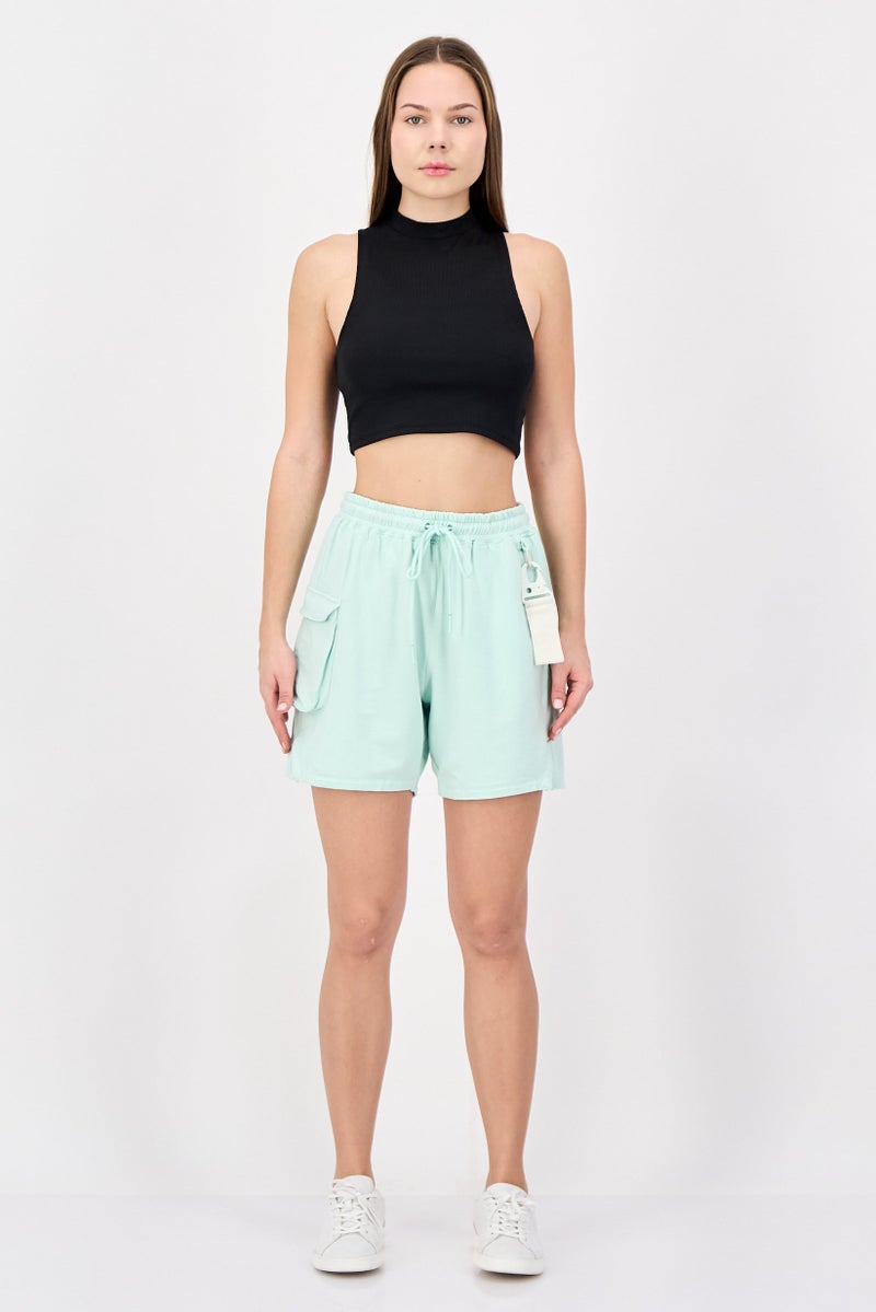 TRIBE OF 6 Women Embroidered Logo Shorts, Mint Green - Image 4